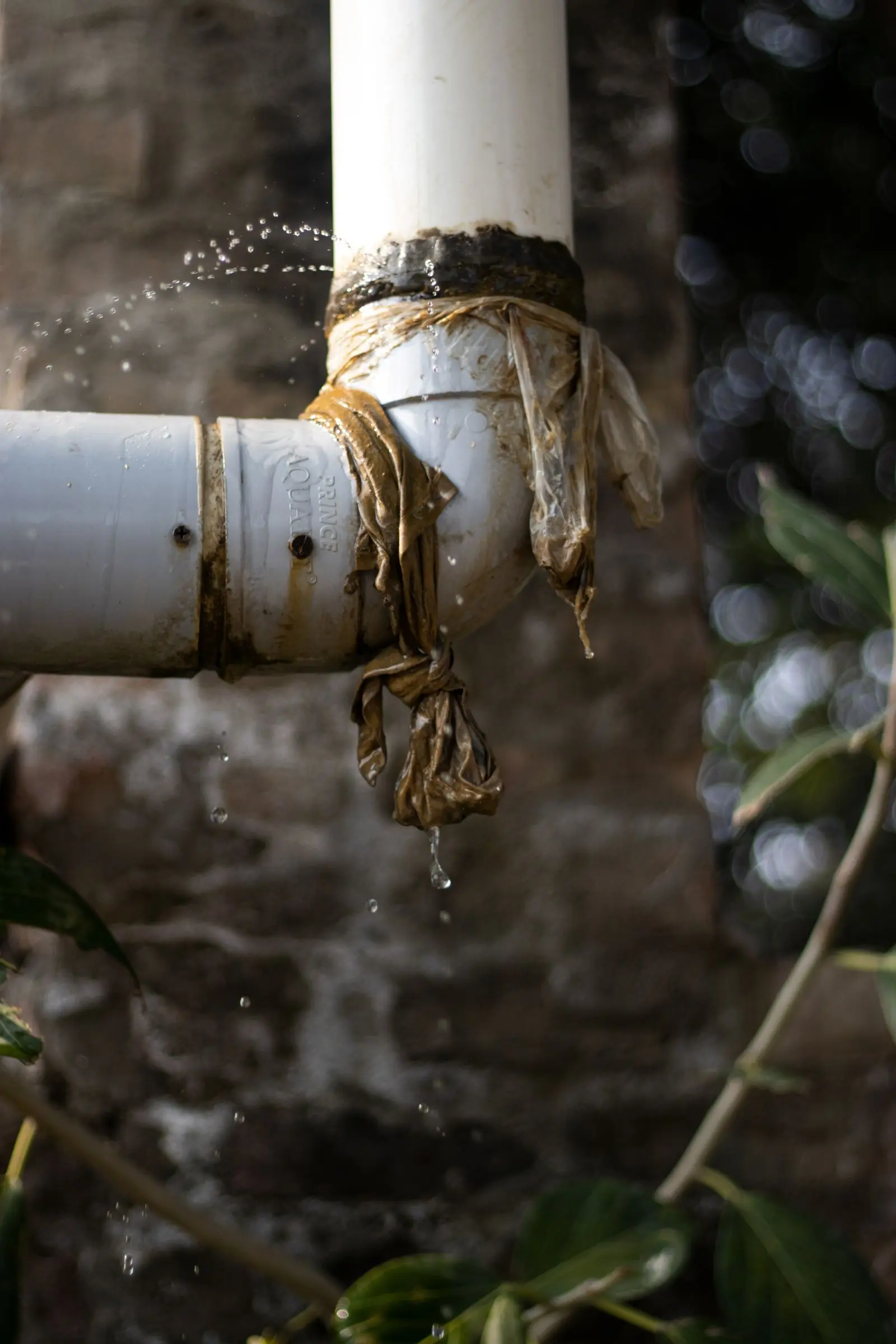 Water leaking from a corroded pipe joint