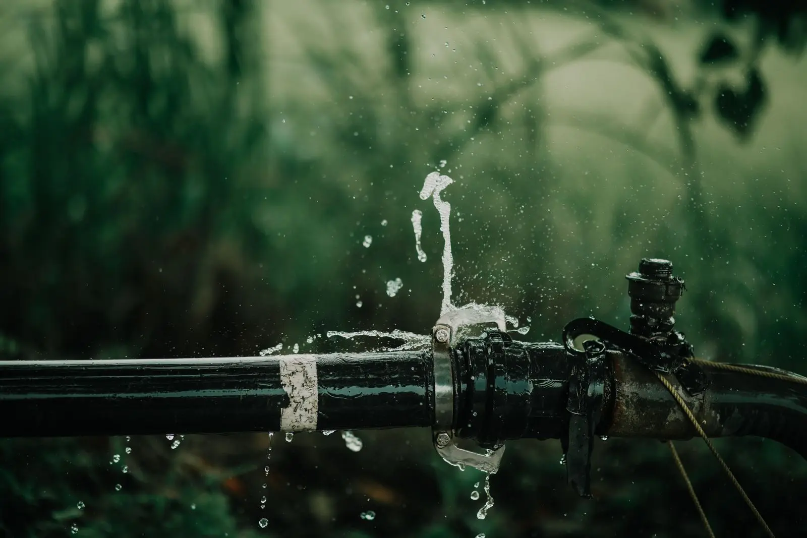 Close-up of a water supply pipe joint